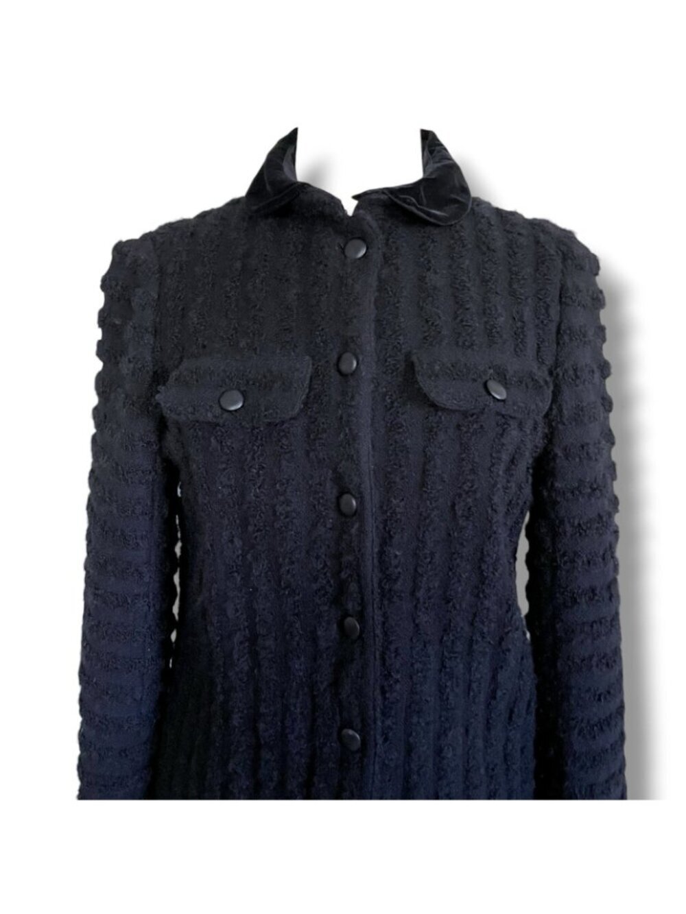 Vintage 1970s Courreges Paris Jacket Size C US Medium Large Black Boucle Wool - Picture 3 of 13